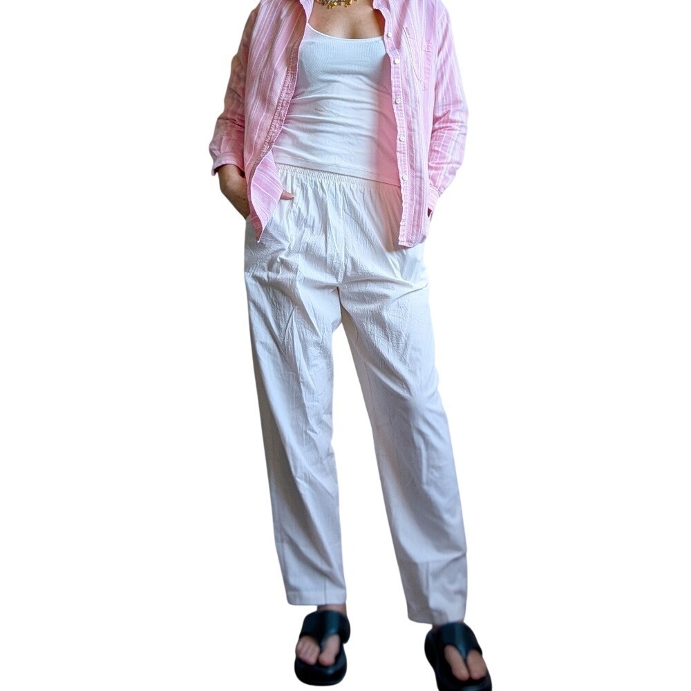 Vintage 90s Quiet Luxury Preppy Fisherman Off White Cotton Straight Leg Trousers